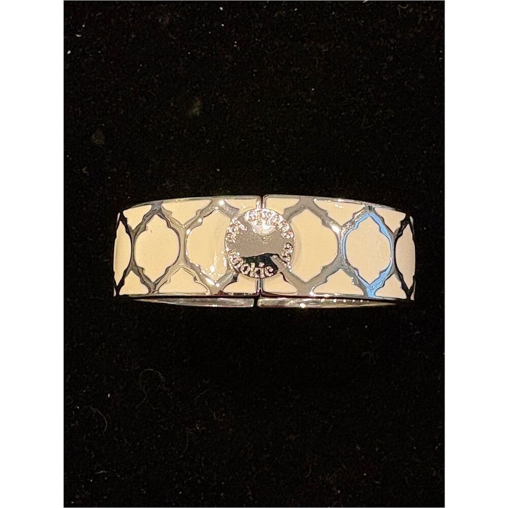 Cookie Lee Cream and Silver Lattice Enamel Bangle Bracelet Vintage 90’s